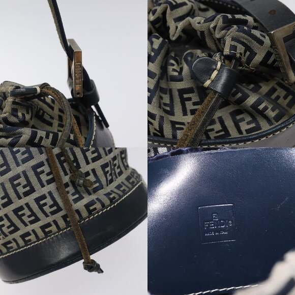 FENDI Zucchino Canvas Shoulder Bag Navy Silver - Picture 11 of 13